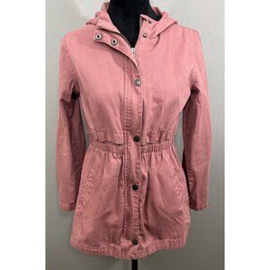 C&C California Pink Cotton Zip Button Lightweight Hooded Coat Juniors Size 14